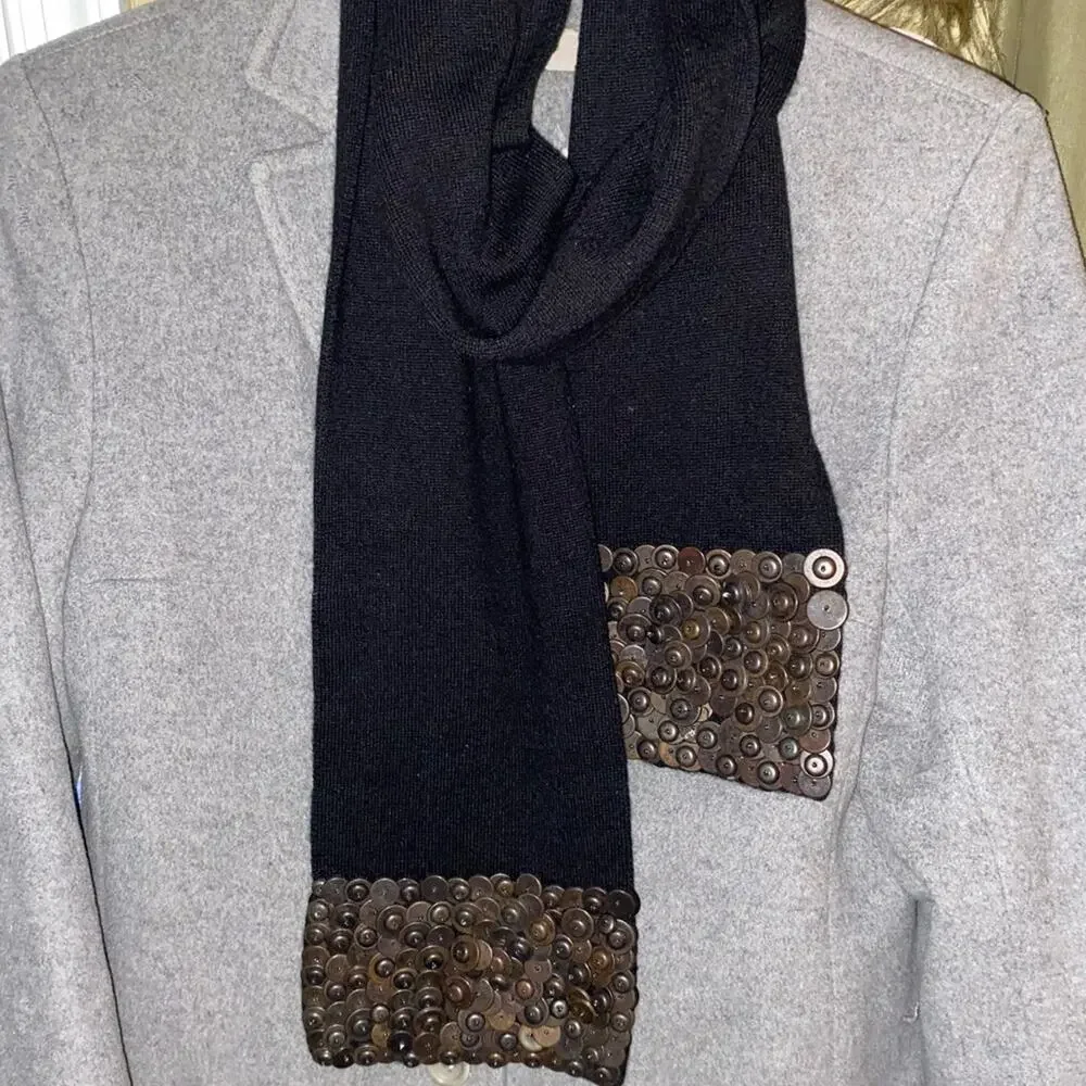 BURBERRY Black Cashmere Scarf with Copper Metallic Trim EUC